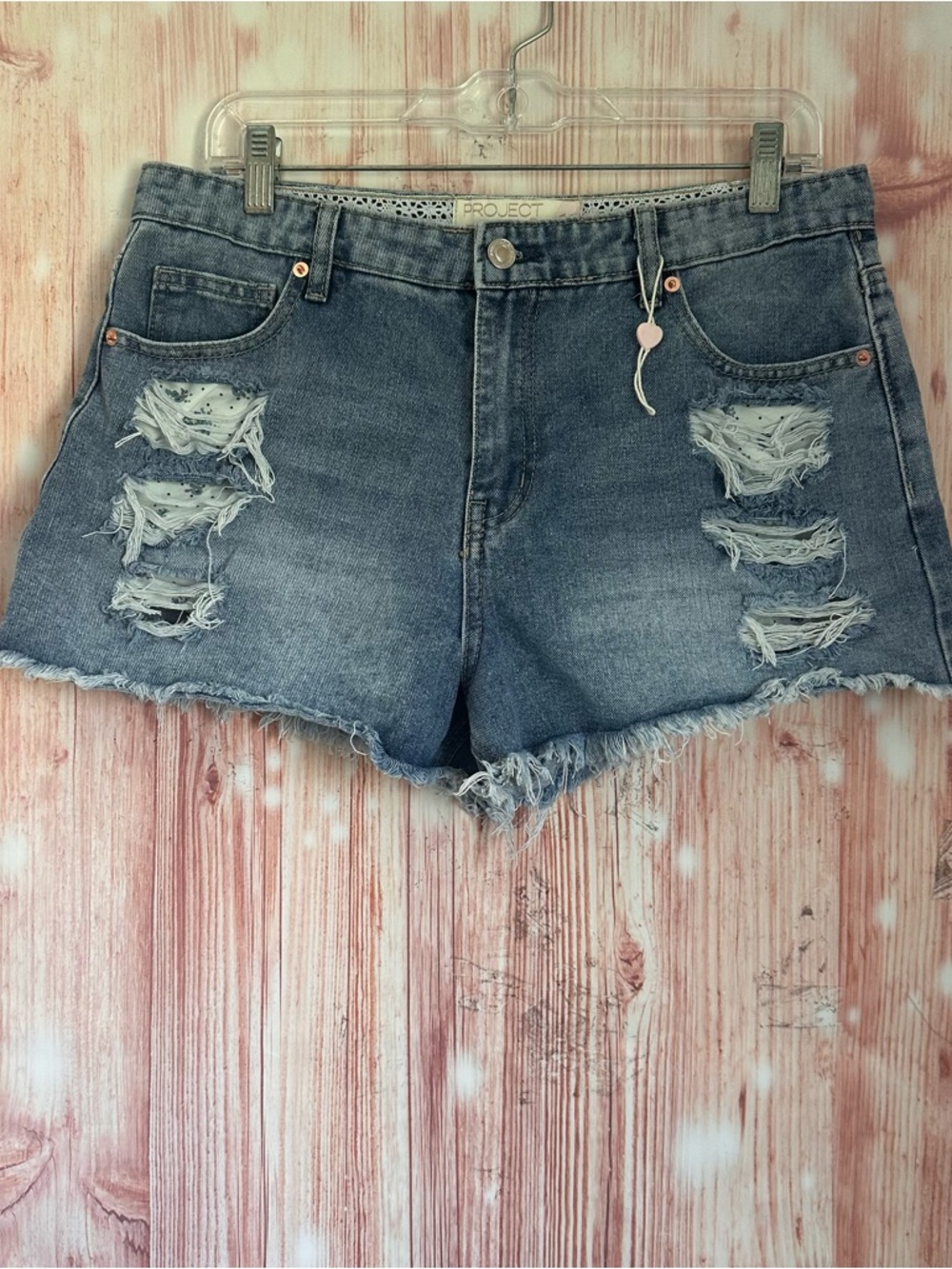 Project Rebel Denim Blue Lightwash High Rise Frayed Hem Jean Shorts Size 11